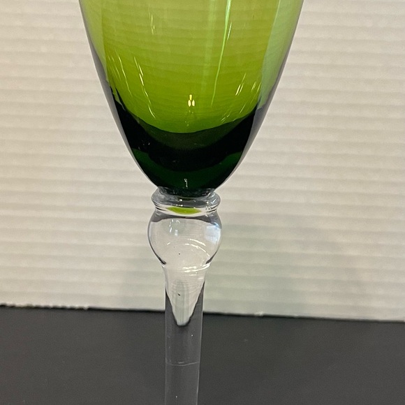 Stunning Vintage Jewel Toned Wine Glasses w/Clear Ball Stem Set of 2-Green/Amber - Picture 4 of 8